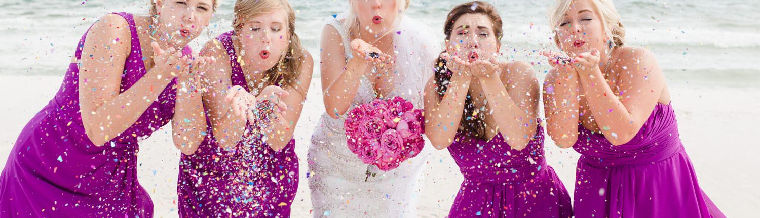 Island Sands Beach Weddings Bride Blowing Confetti